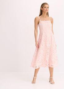 bonprix Spitzenkleid mit dekorierten Tr&auml;gern, rosa, Gr.46, Romantisch und feminin: Spitzenkleid in Midi-L&auml;nge dekoriert mit Blumenspitzen an den Tr&auml;gern