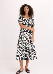 bonprix Midikleid aus reiner Bio-Baumwolle, schwarz, Gr.44, feminines Midikleid aus reiner Bio-Baumwolle mit Puff&auml;rmeln und gerafftem Oberteil, 100% Baumwolle (organic)