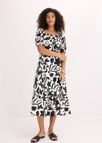 bonprix Midikleid aus reiner Bio-Baumwolle, schwarz, Gr.40, feminines Midikleid aus reiner Bio-Baumwolle mit Puff&auml;rmeln und gerafftem Oberteil, 100% Baumwolle (organic)