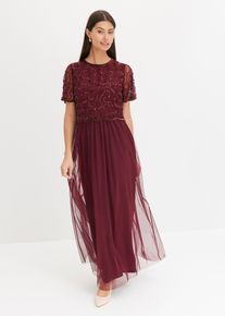 bonprix Maxikleid aus feinem T&uuml;ll mit Paillettenstickerei, rot, Gr.52, Elegant und feminin: Abendkleid aus feinem T&uuml;ll mit Paillettenstickerei im Oberteil. Der-Muschel-Saum im Oberteil und an &Auml;rmel verleihen dem Kleid eine besondere Eleganz.