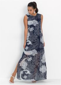 bonprix Langes Chiffonkleid, blau, Gr.52, Elegantes Sommerkleid aus Chiffon mit Rundhalsausschnitt