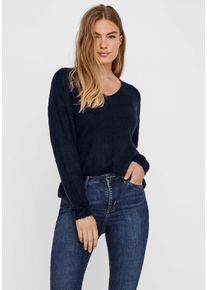 V&eacute;ro Moda V-Ausschnitt-Pullover VERO MODA "VMCREWLEFILE LS V-NECK BLOUSE NOOS", Damen, Gr. M, blau (navy blazer melange), Strick, Obermaterial: 70% Polyacryl, 27% Nylon, 3% Elasthan, meliert, regular fit h&uuml;ftlang, V-Ausschnitt, Rippstrickb&uuml;ndchen, Pullover V-Ausschnitt-Pullover