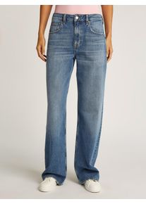 Straight-Jeans Tommy Jeans "Mia Mid Rise Relaxed Straight", Damen, Gr. 32, L&auml;nge 30, blau (denim medium), Denim/Jeans, Obermaterial: 99% Baumwolle, 1% Elasthan, unifarben, relaxed fit lang, Jeans Straight-Jeans, mit Strass-Steinen