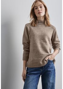 Strickpullover Street One, Damen, Gr. 34, beige (mocha glow meliert), Strick, Obermaterial: 37% Polyacryl, 29% Baumwolle, 29% Polyester, 5% Nylon, meliert, regular fit taillenbedeckt, ohne Ausschnitt, Rippb&uuml;ndchen, Pullover Strickpullover, mit Rippb&uuml;ndchen