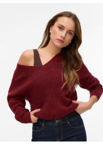 V&eacute;ro Moda V-Ausschnitt-Pullover VERO MODA "VMCREWLEFILE LS V-NECK BLOUSE NOOS", Damen, Gr. XS, syrah detail:melange, Strick, Obermaterial: 70% Polyacryl, 27% Nylon, 3% Elasthan, meliert, regular fit h&uuml;ftlang, V-Ausschnitt, Rippstrickb&uuml;ndchen, Pullover V-Ausschnitt-Pullover