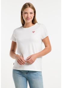 Kurzarmshirt Ragwear "ADORI A", Damen, Gr. M, beige (ivory), Jersey, Obermaterial: 60% Baumwolle, 40% Polyester, bestickt, h&uuml;ftbedeckend, Rundhals, Shirts Kurzarmshirt