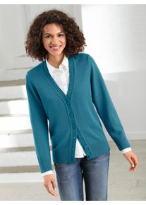 Strickjacke Casual Looks, Damen, Gr. 36, blau (petrol), 50% Baumwolle, 50% Polyacryl, unifarben, figurumspielend, Strickjacken Strickjacke