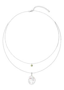 Kette mit Anh&auml;nger Firetti "Schmuck Geschenk, Halskette Perle mehrreihig", gr&uuml;n (silberfarben, gr&uuml;n, wei&szlig;), Halsketten, Damen, Perlen Silber 925 (Sterlingsilber), L: 50, Perlen, Silber 925 (Sterlingsilber), Kette mit Anh&auml;nger, Made in Germany - mit Edelstein - mit S&uuml;&szlig;wasserzuchtperle