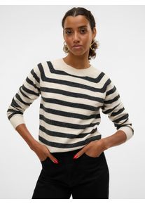 V&eacute;ro Moda Rundhalspullover VERO MODA "VMDOFFY LS O-NECK BLOUSE GA NOOS", Damen, Gr. XS, schwarz-wei&szlig; (birch stripes:with schwarz melange), Strick, Obermaterial: 94% Polyester, 3% Elasthan, 3% Nylon, gestreift, meliert, regular fit normal, Rundhals, Rippb&uuml;ndchen, Pullover Rundhalspullover, Materialmix, regular fit