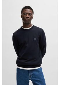 Strickpullover BOSS Orange "Kanovano", Herren, Gr. M, blau (dunkelblau404), Strick, Obermaterial: 95% Baumwolle, 5% Kaschmir, unifarben, regular fit h&uuml;ftlang, Rundhals, eingesetzt Strickb&uuml;ndchen, Pullover Strickpullover, mit Rundhalsausschnitt