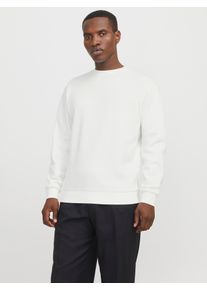 Jack & Jones Sweatshirt JACK & JONES "JJEBRADLEY mit Rippb&uuml;ndchen f&uuml;r Alltag und Freizeit", Herren, Gr. XS, wei&szlig; (cloud dancer), angeraute Sweatware, Obermaterial: 61% Polyester, 39% Baumwolle, unifarben, relaxed fit normal, Rundhals, Rippb&uuml;ndchen, Sweatshirts Sweatshirt, Materialmix, relaxed fit