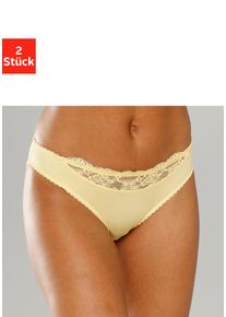 Slip Nuance, Damen, Gr. 40/42, 2 Stk., 2xzitrone, Microfaser, Obermaterial: 85% Polyamid, 15% Elasthan, k&ouml;rpernah, Unterhosen Slip, mit Spitzeneinsatz vorne