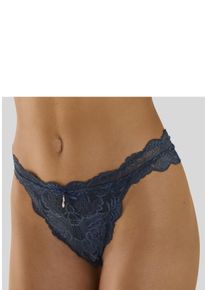 Tanga Lascana, Damen, Gr. 32/34, blau (dunkelpetrol), Microtouch, Obermaterial: 88% Polyamid, 10% Elasthan, 2% Polyester, figurbetont, Unterhosen Tanga, rundherum aus edler Spitze