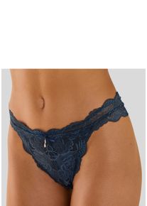 Tanga Lascana, Damen, Gr. 40/42, blau (dunkelpetrol), Microtouch, Obermaterial: 88% Polyamid, 10% Elasthan, 2% Polyester, figurbetont, Unterhosen Tanga, rundherum aus edler Spitze