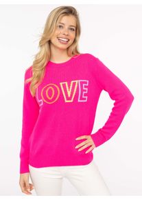 Kaschmirpullover Zwillingsherz "LOVE" wording", Damen, Gr. M, rosa (neonpink), Strick, Obermaterial: 100% Kaschmir, bequem h&uuml;ftbedeckend, Rundhals, gerader Abschluss, Pullover Kaschmirpullover, Rundhals, mit LOVE Aufschrift in Neonfarbe