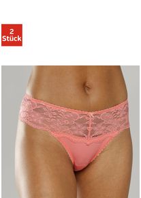 String Nuance, Damen, Gr. 32/34, 2 Stk., rosa (2xpfirsich), Spitze, Obermaterial: 85% Polyamid, 15% Elasthan, k&ouml;rpernah, Unterhosen String, Dessous mit breitem Spitzenband, Topseller