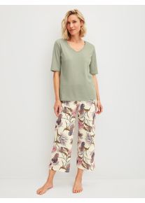 Schlafhose Calida "Favourites Arts", Damen, Gr. M (44/46), N-Gr, charm cream, Single Jersey, Obermaterial: 100% Baumwolle, bequem 7/8-L&auml;nge, Hosen Schlafhose, mit Allover-Print, in weicher Single-Jersey-Qualit&auml;t
