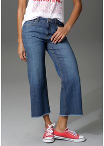 7/8-Jeans Aniston CASUAL, Damen, Gr. 46, N-Gr, blau (dunkelblau), Denim/Jeans, Obermaterial: 98% Baumwolle, 2% Elasthan, Abriebeffekte, unifarben, figurbetont 7/8-L&auml;nge, Jeans 7/8-Jeans, mit leicht ausgefranstem Beinabschluss, Topseller