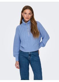 Stehkragenpullover Only "ONLDORITTA LS CABLE ZIP HIG NECK KNT", Damen, Gr. XL, grapemist, Strick, Obermaterial: 60% Baumwolle, 40% Polyacryl, unifarben, regular fit normal, hoch geschlossener Ausschnitt, Pullover Stehkragenpullover