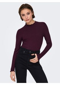 Jacqueline de Yong Langarmbluse JDY "JDYFRANSISKA L/S HIGHNECK TOP JRS NOOS", Damen, Gr. M, rot (winetasting), Single Jersey, Obermaterial: 75% Viskose, 20% Baumwolle, 5% Elasthan, unifarben, figurbetont h&uuml;ftlang, Rundhals, gewellter Abschluss, Blusen Langarmbluse, Viskosemischung, slim fit