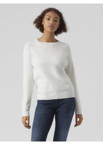 V&eacute;ro Moda Rundhalspullover VERO MODA "VMDOFFY LS O-NECK BLOUSE GA NOOS", Damen, Gr. S, wei&szlig; (snow wei&szlig; detail:melange), Strick, Obermaterial: 94% Polyester, 3% Elasthan, 3% Nylon, meliert, regular fit normal, Rundhals, Rippb&uuml;ndchen, Pullover Rundhalspullover, Materialmix, regular fit