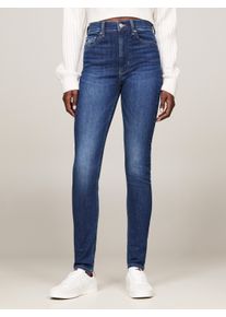 Skinny-fit-Jeans Tommy Jeans "Sylvia High Rise Skinny", Damen, Gr. 31, L&auml;nge 28, blau (denim schwarz), Denim/Jeans, Obermaterial: 92% Baumwolle, 4% Elasthan, 4% Polyester, unifarben, skinny fit kn&ouml;chellang, Jeans Skinny-fit-Jeans, mit Logo-Badge