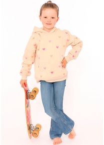 Hoodie Zwillingsherz "Hearts" Kids", M&auml;dchen, Gr. 110/116, beige, Sweatware, Obermaterial: 50% Baumwolle, 50% Polyester, regular fit h&uuml;ftbedeckend, ohne Ausschnitt, angesetztes B&uuml;ndchen, Sweatshirts Hoodie, mit gestickten Herzen allover f&uuml;r M&auml;dchen
