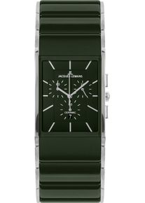Chronograph Jacques Lemans "Dublin", gr&uuml;n (dunkelgr&uuml;n, silberfarben), Armbanduhren, Damen, Chronograph, Quarzuhr, Armbanduhr, Damenuhr, Herrenuhr, Keramik, Stoppfunktion