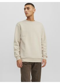 Jack & Jones Sweatshirt JACK & JONES "JJEBRADLEY mit Rippb&uuml;ndchen f&uuml;r Alltag und Freizeit", Herren, Gr. L, gelb (moonbeam), angeraute Sweatware, Obermaterial: 61% Polyester, 39% Baumwolle, unifarben, relaxed fit normal, Rundhals, Rippb&uuml;ndchen, Sweatshirts Sweatshirt, Materialmix, relaxed fit