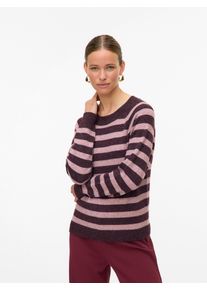 V&eacute;ro Moda Rundhalspullover VERO MODA "VMDOFFY LS O-NECK BLOUSE GA NOOS", Damen, Gr. M, braun (winetasting stripes rose braun), Strick, Obermaterial: 94% Polyester, 3% Elasthan, 3% Nylon, gestreift, regular fit normal, Rundhals, Rippb&uuml;ndchen, Pullover Rundhalspullover, Materialmix, regular fit