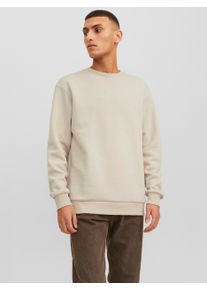 Jack & Jones Sweatshirt JACK & JONES "JJEBRADLEY mit Rippb&uuml;ndchen f&uuml;r Alltag und Freizeit", Herren, Gr. XS, gelb (moonbeam), angeraute Sweatware, Obermaterial: 61% Polyester, 39% Baumwolle, unifarben, relaxed fit normal, Rundhals, Rippb&uuml;ndchen, Sweatshirts Sweatshirt, Materialmix, relaxed fit