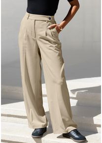 Palazzohose Lascana, Damen, Gr. 46, N-Gr, beige (sand), Stoff, Obermaterial: 64% Polyester, 32% Viskose, 4% Elasthan, unifarben, figurumspielend lang, Hosen Palazzohose, im Business-Look, elegante Anzughose mit Taschen, Topseller