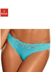 Slip Nuance, Damen, Gr. 40/42, 2 Stk., blau (2xt&uuml;rkis), Microfaser, Obermaterial: 85% Polyamid, 15% Elasthan, k&ouml;rpernah, Unterhosen Slip, mit Spitzeneinsatz vorne, Topseller