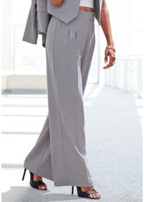 Palazzohose Lascana, Damen, Gr. 46, N-Gr, grau meliert, Stoff, Obermaterial: 64% Polyester, 32% Viskose, 4% Elasthan, meliert, figurumspielend lang, Hosen Palazzohose, im Business-Look, elegante Anzughose mit Taschen, Topseller