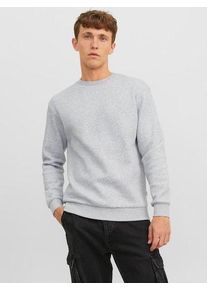 Jack & Jones Sweatshirt JACK & JONES "JJEBRADLEY mit Rippb&uuml;ndchen f&uuml;r Alltag und Freizeit", Herren, Gr. XL, grau (light grau melange), angeraute Sweatware, Obermaterial: 61% Polyester, 39% Baumwolle, meliert, relaxed fit normal, Rundhals, Rippb&uuml;ndchen, Sweatshirts Sweatshirt, Materialmix, relaxed fit