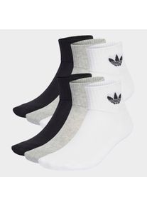 Sportsocken adidas originals "MID ANKLE, 6 PAAR", Herren, Gr. L (43/45), schwarz-wei&szlig; (wei&szlig;, medium grau heather, schwarz), Obermaterial: 65% Baumwolle, 32% Polyester, 2% Elasthan, 1% sonstige Fasern, Socken Sportsocken, f&uuml;r Laufen, 6er-Pack, mit Logodruck im Trefoil Style, kn&ouml;chellang