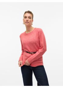 V&eacute;ro Moda Rundhalspullover VERO MODA "VMDOFFY LS O-NECK BLOUSE GA NOOS", Damen, Gr. S, rot (high risk rot detail:melange), Strick, Obermaterial: 94% Polyester, 3% Elasthan, 3% Nylon, meliert, regular fit normal, Rundhals, Rippb&uuml;ndchen, Pullover Rundhalspullover, Materialmix, regular fit