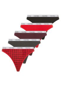 String "5 PACK THONG (LOW-RISE)", Damen, Gr. XL (42), 5 Stk., blotched plaid, adreniline rush, blac, Jersey, Obermaterial: 90% Baumwolle, 10% Elasthan, Calvin Klein Underwear, k&ouml;rpernah, Unterhosen String, mit Logobund