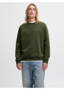 Jack & Jones Sweatshirt JACK & JONES "JJEBRADLEY mit Rippb&uuml;ndchen f&uuml;r Alltag und Freizeit", Herren, Gr. XS, bunt (duffel bag), angeraute Sweatware, Obermaterial: 65% Polyester, 35% Baumwolle, unifarben, relaxed fit normal, Rundhals, Rippb&uuml;ndchen, Sweatshirts Sweatshirt, Materialmix, relaxed fit