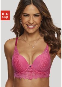 Push-up-BH s.Oliver "Romane", Damen, Gr. 75, Cup C, orange (koralle), Spitze, Obermaterial: 54% Polyamid, 37% Polyester, 9% Elasthan, BHs Push-up-BH, mit B&uuml;gel und graphischer Spitze in transparenter Optik, Dessous