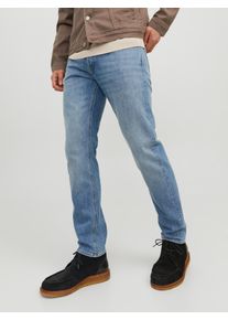 Jack & Jones Tapered-fit-Jeans JACK & JONES "JJIMIKE JJORIGINAL CJ SN", Damen, Gr. 28, L&auml;nge 32, blau (blau denim), Denim/Jeans, Obermaterial: 99% Baumwolle, 1% Elasthan, Abriebeffekte, bequem, Jeans Tapered-fit-Jeans, mit Five-Pocket-Design