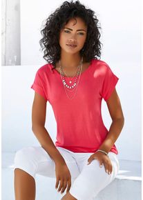 Kurzarmshirt Vivance "mit Gummizug im Bund", Damen, Gr. 44/46, orange (koralle), Obermaterial: 95% Viskose (LENZING&trade; ECOVERO&trade;), 5% Elasthan, unifarben, Basic, bequem normal, Rundhals, angeschnitten, Shirts Kurzarmshirt, aus weichem Viskose-Stretch, Topseller