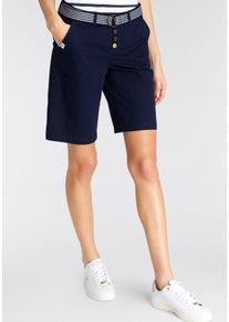 Chinoshorts DELMAO, Damen, Gr. 46, N-Gr, blau (marine), Web, Obermaterial: 98% Baumwolle, 2% Elasthan, gestreift, unifarben, A-Linie kniefrei, Hosen Chinoshorts, zum Krempeln, mit passendem G&uuml;rtel
