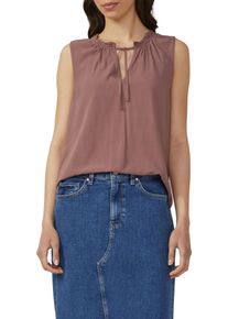 Blusentop QS, Damen, Gr. 38, rot (rosenholz), Obermaterial: 100% Viskose, unifarben, loose fit taillenbedeckt, Rundhals, Blusen Blusentop, mit R&uuml;schen Kragen