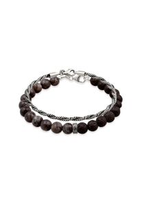 Armkette Kuzzoi "Armband 2er Set Lavaperlen Kordelkette 925 Sterling Silber Oxidiert" Gr. 23, silber, Armb&auml;nder, Herren, 23, Silber 925 (Sterlingsilber), Armkette