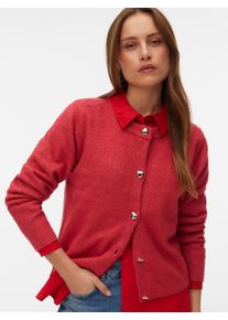 V&eacute;ro Moda Strickjacke VERO MODA "VMFIONA LS SHORT BUTTON CARDIGAN GA BOO", Herren, Gr. S, holly berry detail:melange with gold heart button, Strick, Obermaterial: 65% Polyester, 28% Polyacryl, 5% Wolle, 2% Elasthan, meliert, regular fit normal, Rundhals, Rippb&uuml;ndchen, Strickjacken Strickjacke, mit Wolle und Stretch