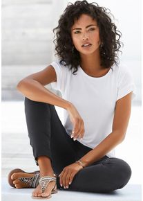 Kurzarmshirt Vivance "mit Gummizug im Bund", Damen, Gr. 44/46, wei&szlig;, Obermaterial: 95% Viskose, 5% Elasthan, unifarben, Basic, bequem normal, Rundhals, angeschnitten, Shirts Kurzarmshirt, aus weichem Viskose-Stretch, Topseller