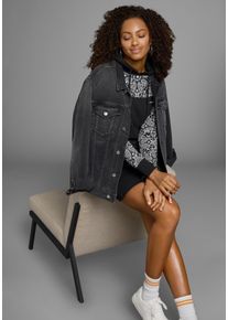 Sweatkleid Kangaroos, Damen, Gr. 34, N-Gr, schwarz (schwarz, gemustert), Interlock, Obermaterial: 100% Baumwolle, gemustert, unifarben, figurbetont mini, angesetztes B&uuml;ndchen, Kleider Sweatkleid, Mini-L&auml;nge, sportlicher Stil, aus Baumwolle, lang&auml;rmlig