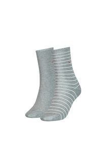 Socken Tommy Hilfiger "TH WOMEN SOCK 2P SMALL STRIPE", Damen, Gr. 35-38, grau (middle grau melange), Baumwollmischung, gestreift, uni, normal, Socken Socken, mit schmalem Rippenb&uuml;ndchen, meliert, gestreift