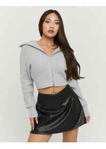 Strickjacke Tally Weijl "SCAPEAJANI2", Damen, Gr. L, gris chine, Strick, Obermaterial: 96% Polyester, 4% Elasthan, meliert, kurz, ohne Ausschnitt, B&uuml;ndchen, Strickjacken Strickjacke, Materialmix, cropped